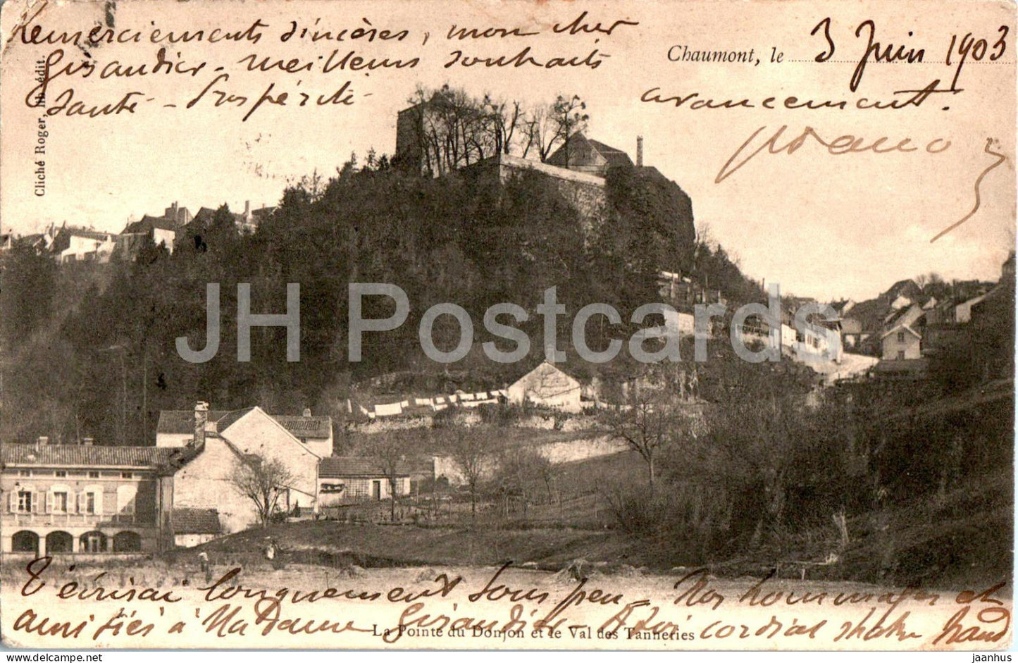 Chaumont - La Pointe du Donjon et le Val des Tanneries - old postcard - 1903 - France - used - JH Postcards