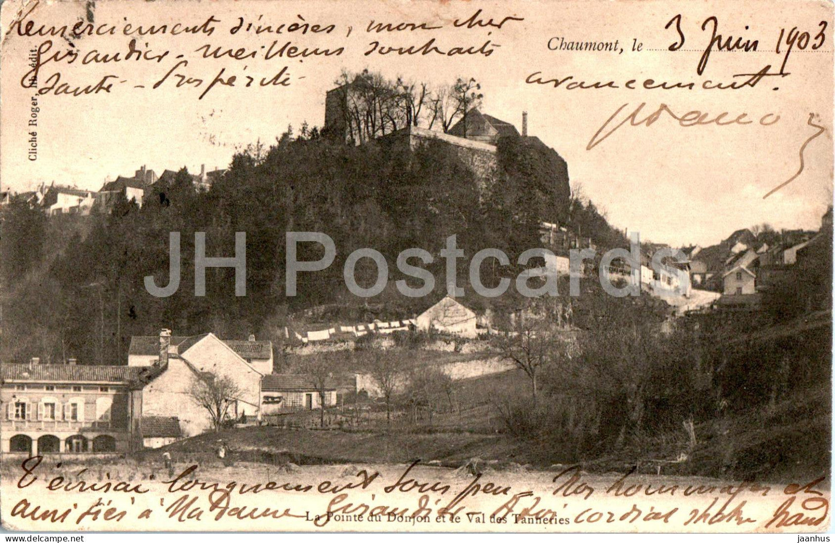 Chaumont - La Pointe du Donjon et le Val des Tanneries - old postcard - 1903 - France - used - JH Postcards