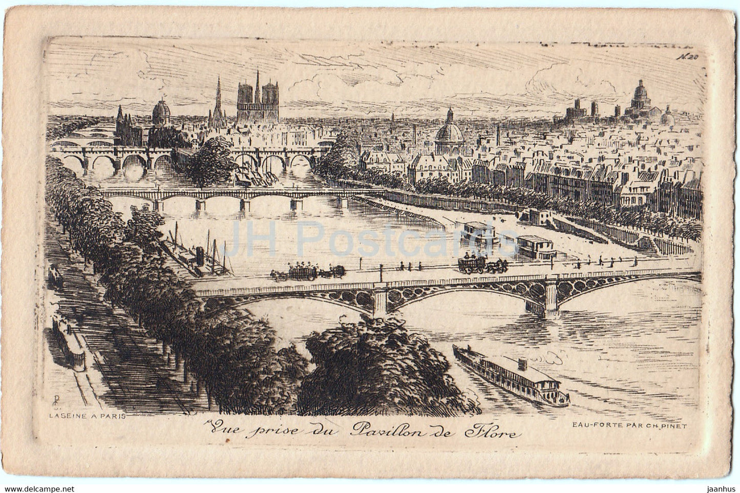 Paris - Vue prise du Pavillon de Flore - illustration - old postcard - France - used - JH Postcards
