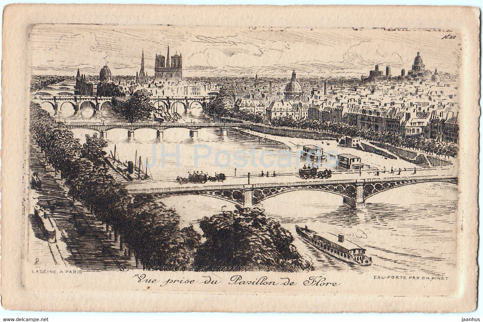 Paris - Vue prise du Pavillon de Flore - illustration - old postcard - France - used - JH Postcards