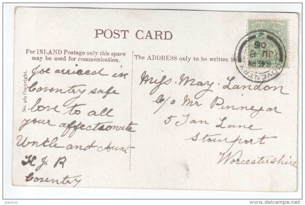 Warwick Castle - No 969 - old postcard - circulated in England , Coventry 1906 , United Kingdom , England - used - JH Postcards