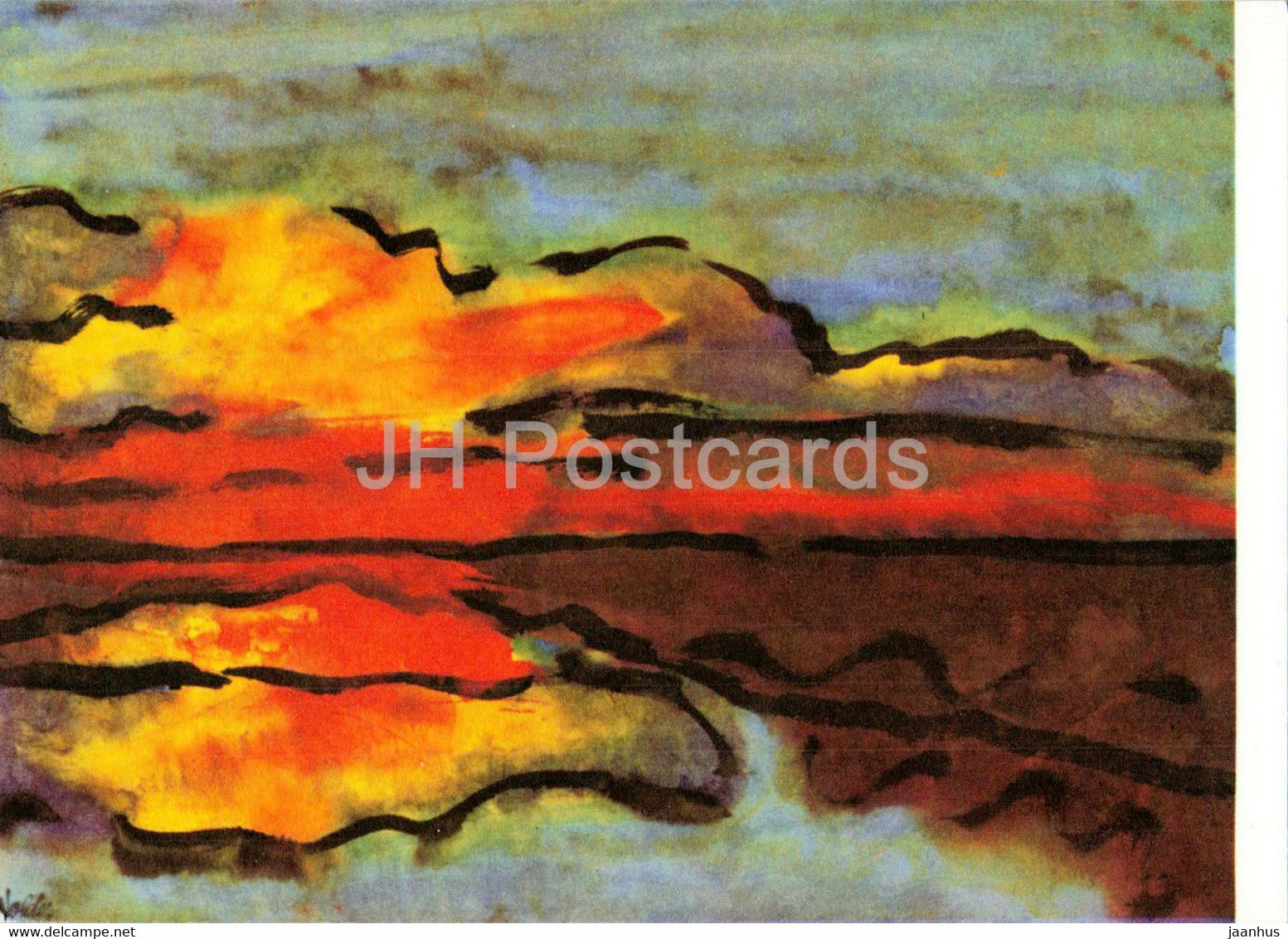 painting by Emil Nolde - Kustenlandschaft - coastal landscape - German art - Germany - unused - JH Postcards