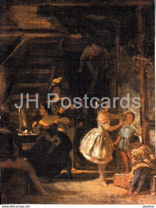 painting by Carl Spitzweg - Hinter den Kulissen - German art - Germany - unused - JH Postcards