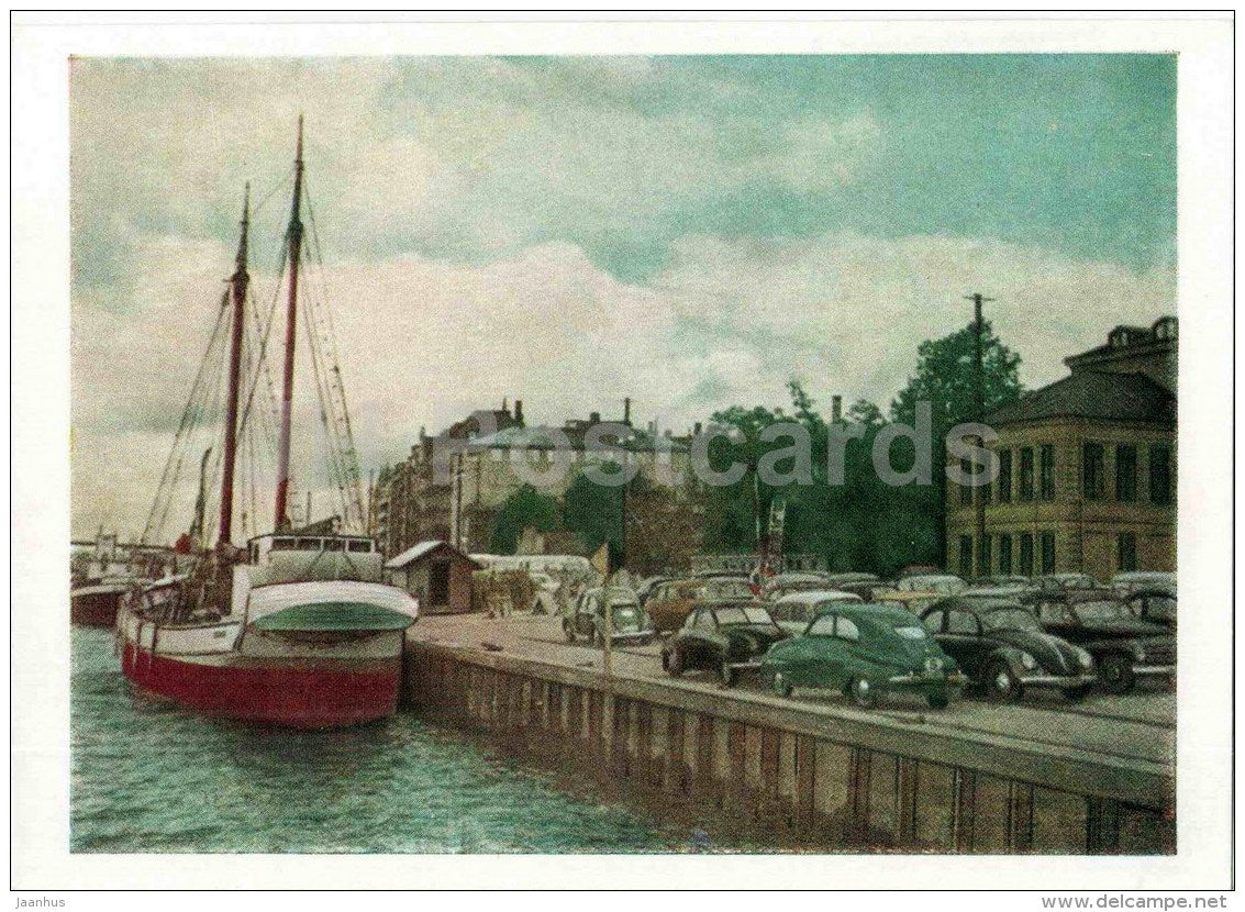 sailing ship - cars - Amsterdam - European Views - 1958 - Netherlands - unused - JH Postcards