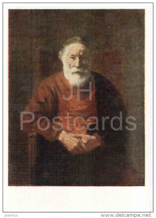 painting by Rembrandt - Portrait of Old Man in Red - dutch art - unused - JH Postcards