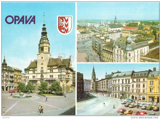 Opava - town hall - trolleybus - architecture - town views - Czechoslovakia - Czech - unused - JH Postcards