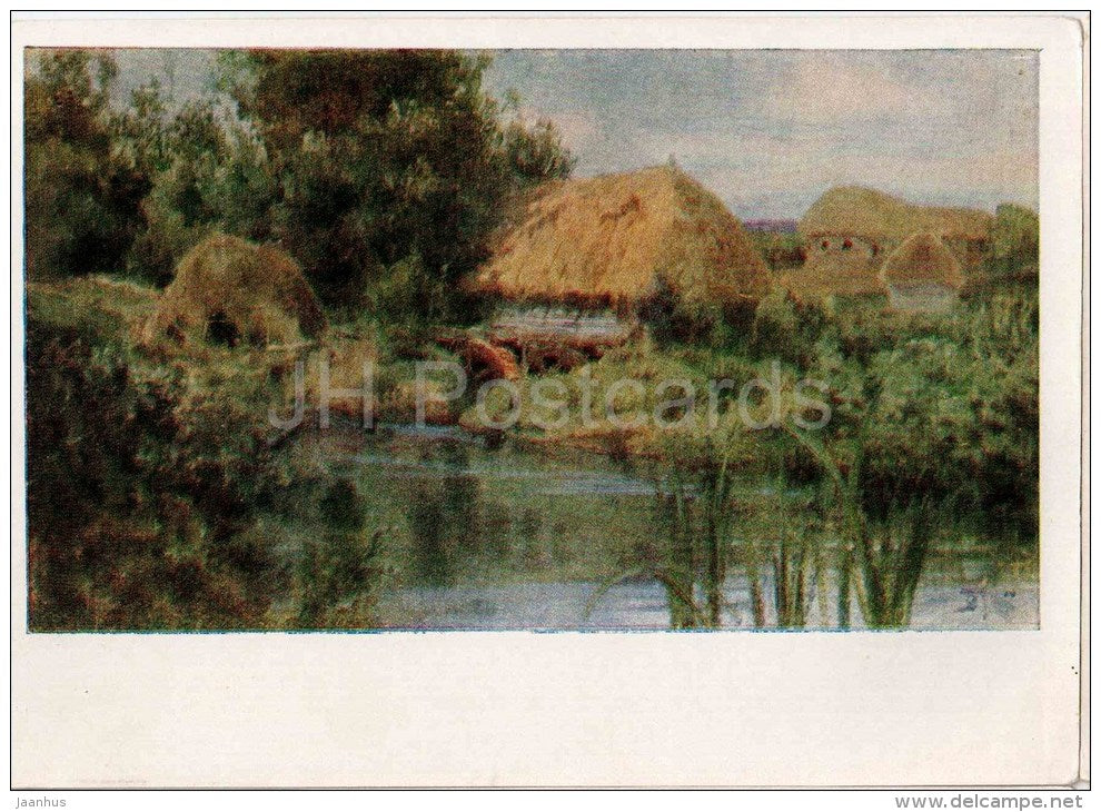 painting by V. Polenov - Sunny Day . Water Mill - Olshanka - russian art - unused - JH Postcards