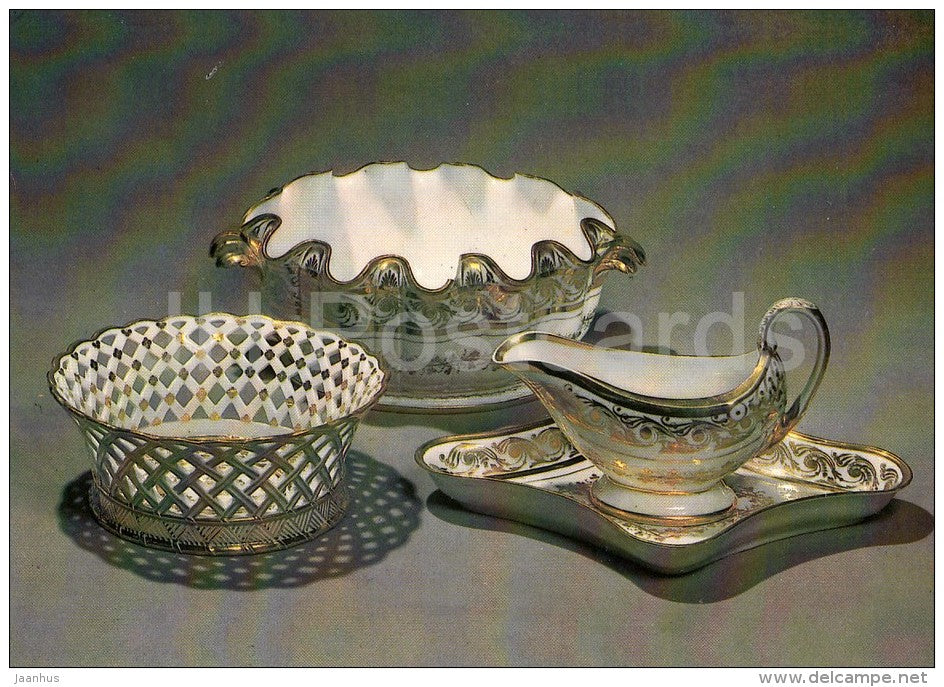 Wine-Glass Cooler , Biscuit-Dish , Sauce-Boat - Russian porcelain of 18.-19. century - 1984 - Russia USSR - unused - JH Postcards