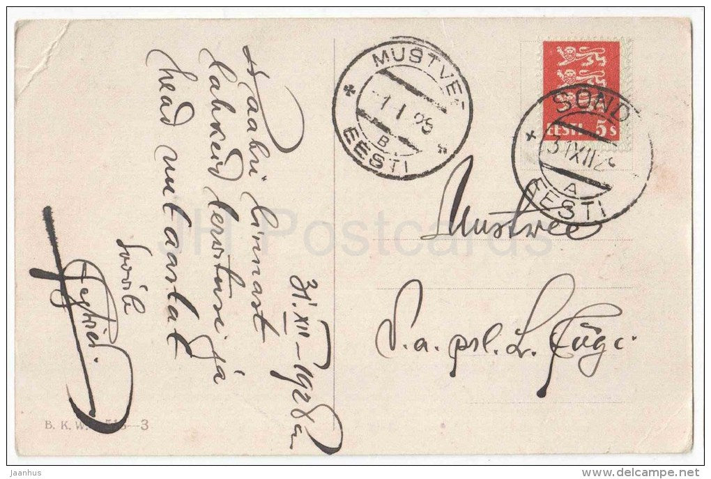 illustration by Otto Barth - bobsleigh - winter sports - BKW - circulated in Estonia Mustvee 1928 - JH Postcards