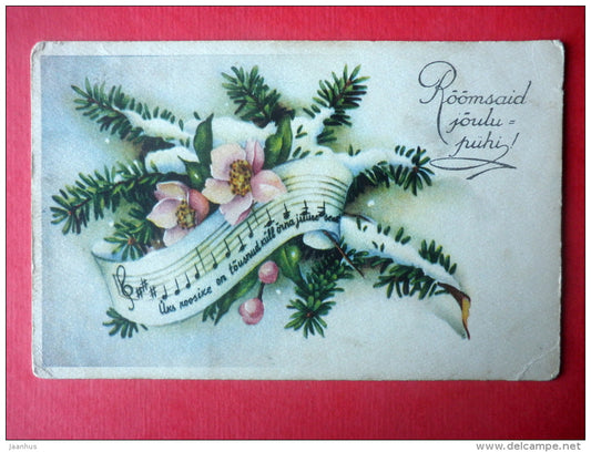 christmas greeting card - flowers - melody - IL - circulated in Estonia Mõisaküla 1937 - JH Postcards