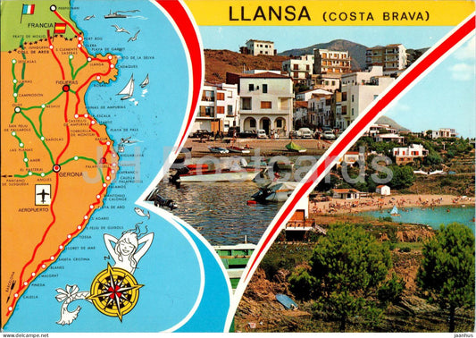 Llansa - Costa Brava - map - multiview - 1743 - 1975 - Spain - used - JH Postcards