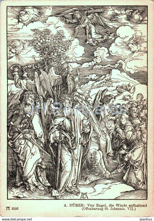 Engraving by Albrecht DÃ¼rer - Vier Engel die Winde aufhaltend - 3195 - German art - old postcard - Germany - unused - JH Postcards