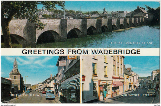 Greetings From Wadebridge - The 15th Century Bridge - Platt and Town Hall - 1985 - United Kingdom - England - used - JH Postcards