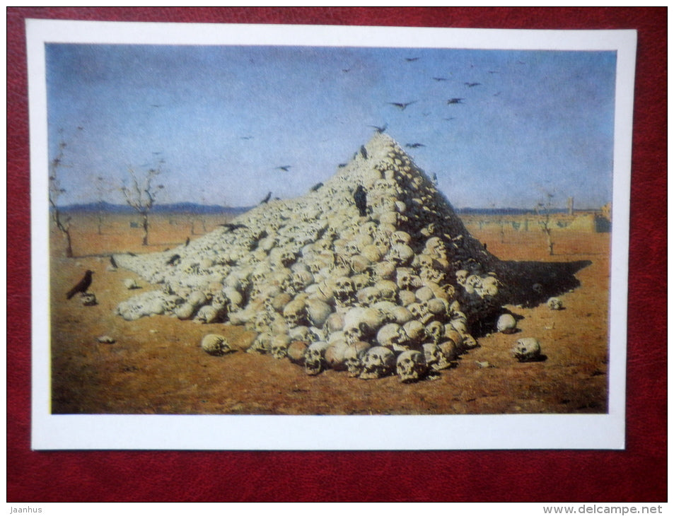 painting by Vasily Vereshchagin - Apotheosis of War , 1871 - skulls - russian art - unused - JH Postcards