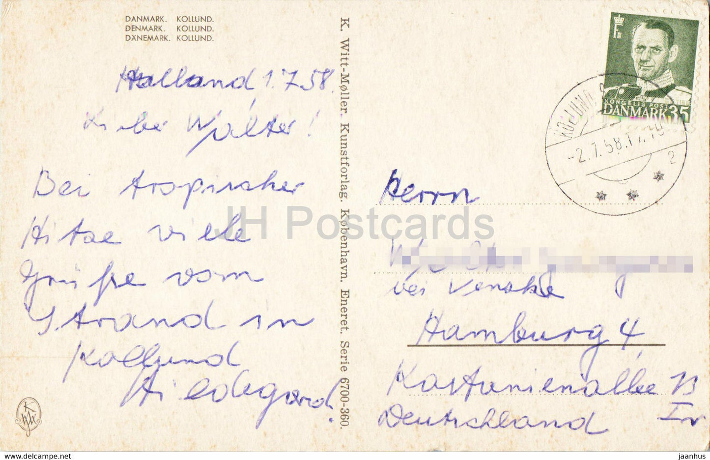 Kollund - old postcard - 1958 - Denmark - used