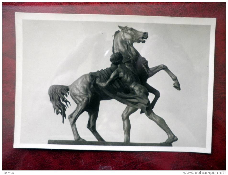 Leningrad - St Petersburg - Sculpture at Anichkov bridge by Klodt - 1953 - Russia - USSR - used - JH Postcards