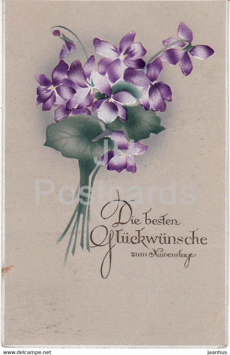 Greeting Card - Die besten Gluckwunsche zum Namenstage - flowers - illustration - old postcard - Germany - used - JH Postcards