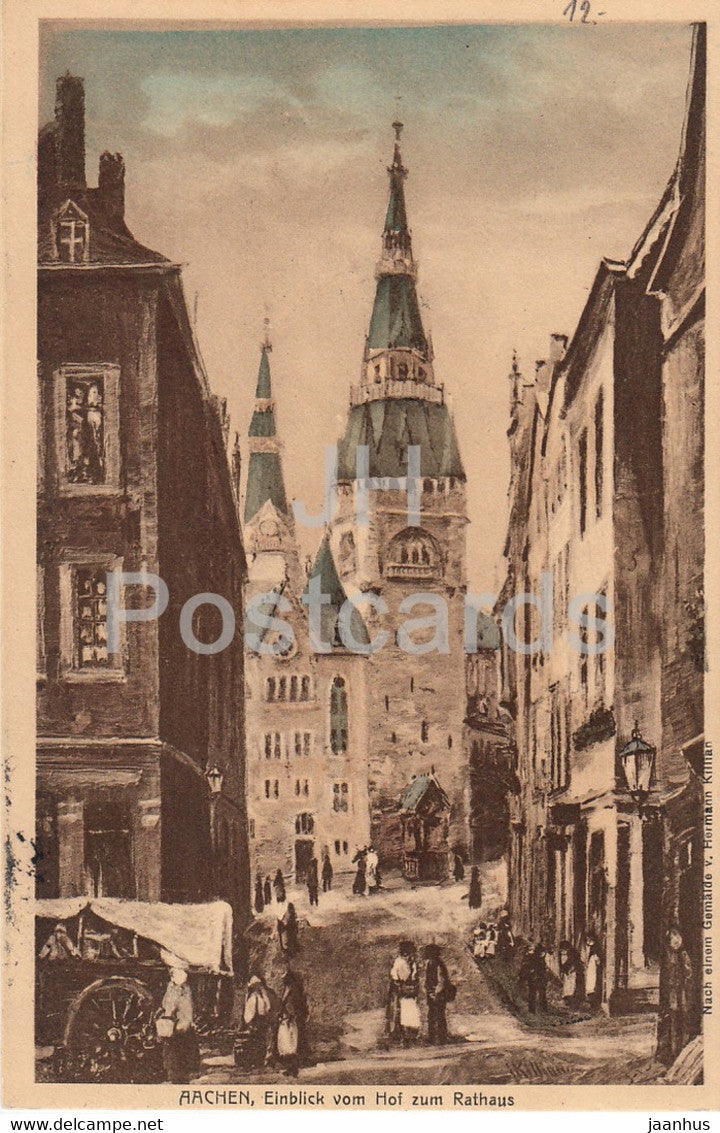 Aachen - Einblick vom Hof zum Rathaus - Gemalde v Hermann Killian - old postcard - 1908 - Germany - used - JH Postcards