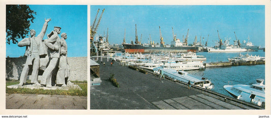 Odessa - monument to Port Workers participated in WWII - port - ship - 1985 - Ukraine USSR - unused - JH Postcards