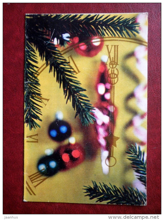 New Year Greeting card - clock - decorations - 1971 - Russia USSR - used - JH Postcards
