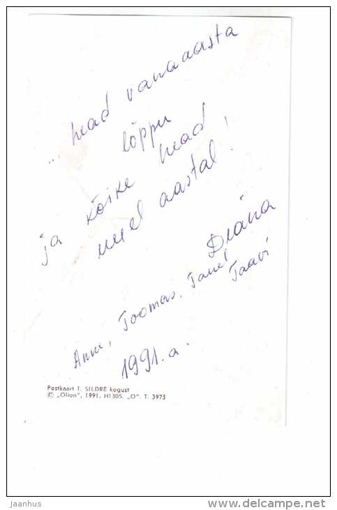 Christmas Greeting Card - church - houses - REPRODUCTION ! - 1991 - Estonia USSR - used - JH Postcards