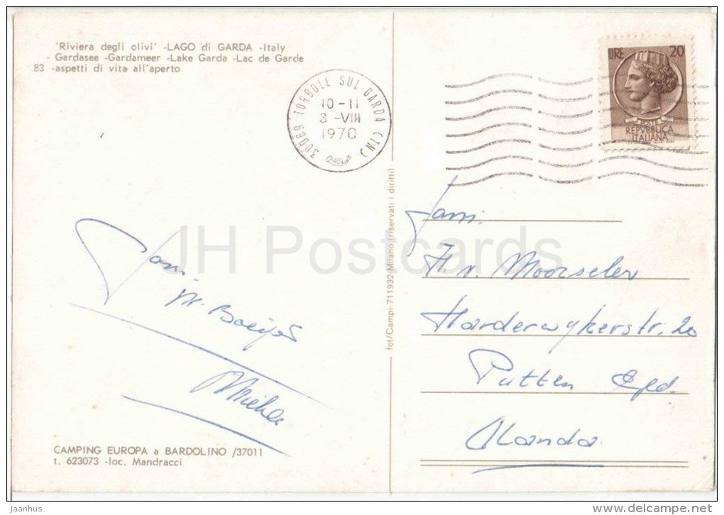 Riviera degli Olivi - Lago di Garda - Verona - Veneto - 83 - Italia - Italy - sent from Italy to Netherlands 1970 - JH Postcards