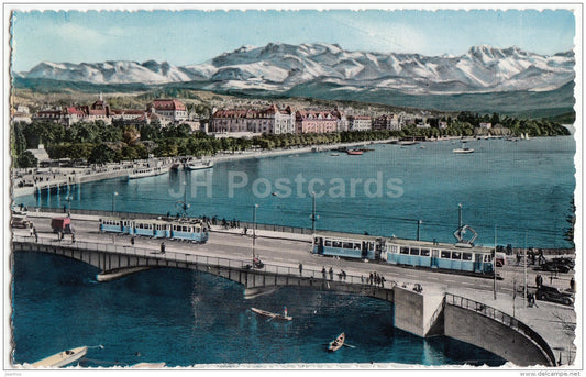 Quaibrücke und Utoquai - tram - Zurich - 17 - Switzerland - unused - JH Postcards
