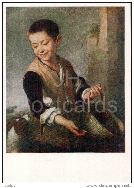 painting by Bartolomé Esteban Murillo - Boy with Dog - spanish art - unused - JH Postcards