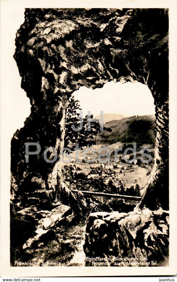 Egloffstein - Frankische Schweiz - Blick durch das Felsentor zum Mostvieler Tal - old postcard - Germany - unused - JH Postcards