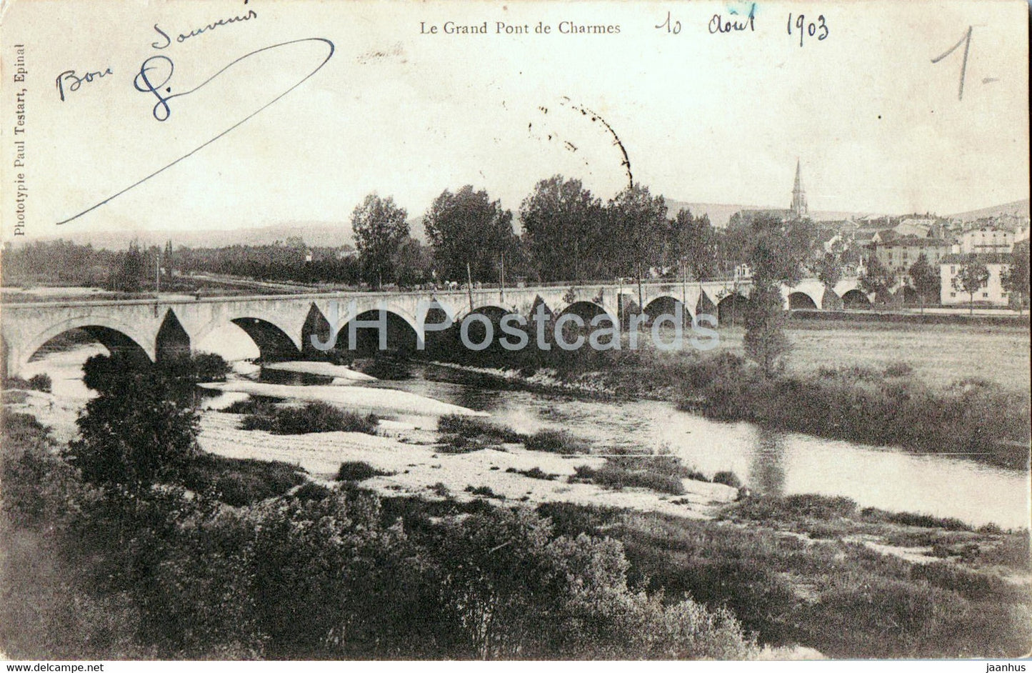 Le Grand Pont de Charmes - bridge - old postcard - 1903 - France - used - JH Postcards