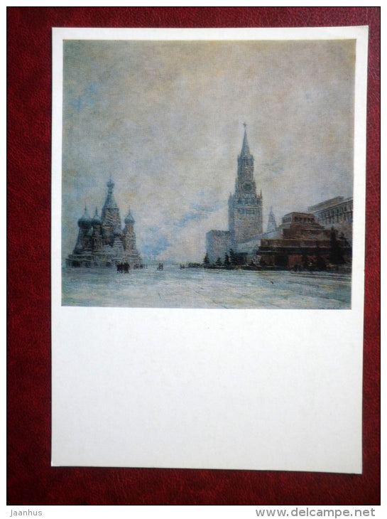 painting by B. Yakovlev - Red Square in Winter , 1948 - Lenin mausoleum - russian art - unused - JH Postcards