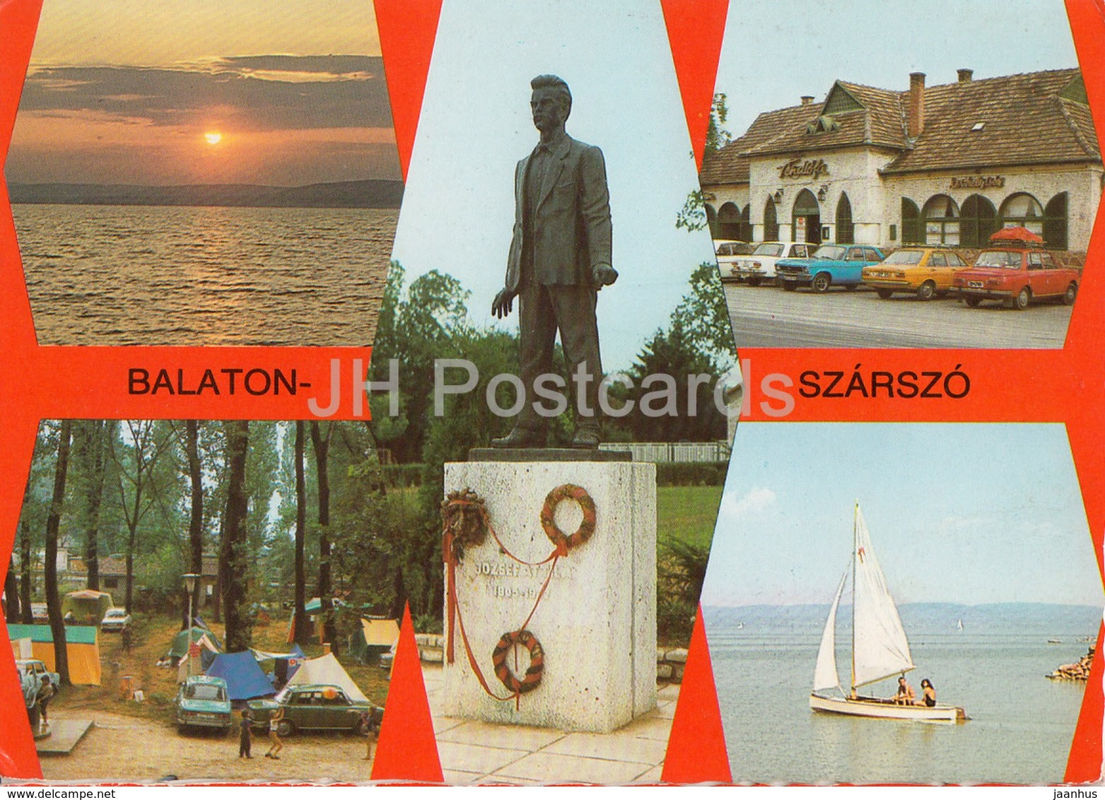 Balaton - Balatonszarszo - monument - camping - sailing boat - multiview - 1981 - Hungary - used - JH Postcards
