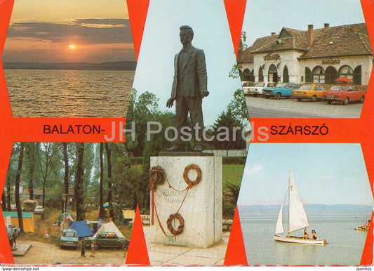 Balaton - Balatonszarszo - monument - camping - sailing boat - multiview - 1981 - Hungary - used - JH Postcards