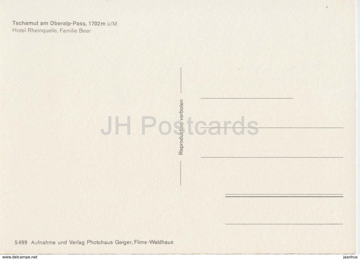 Tschamut am Oberalp pass 1702 m - hotel Rheinquelle - 5499 - Switzerland - unused
