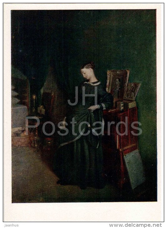 painting by P. Fedotov - Widow - woman - russian art - unused - JH Postcards
