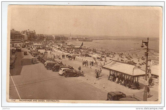 Promenade and sands Weymouth - 37147 - old car - old postcard - circulated in 1952 - United Kingdom , England -used - JH Postcards