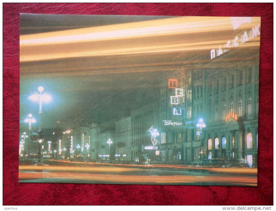 Leningrad - St. Petersburg - Nevsky Prospect at night - 1986 - Russia - USSR - unused - JH Postcards