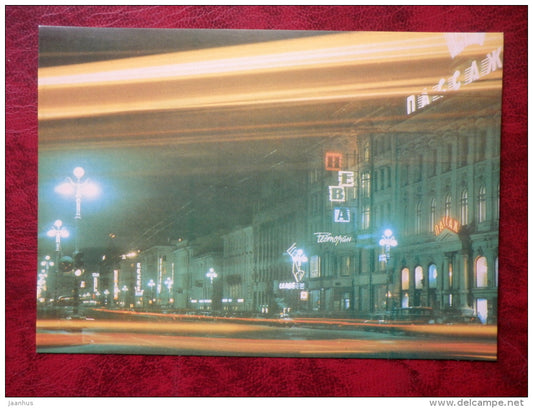 Leningrad - St. Petersburg - Nevsky Prospect at night - 1986 - Russia - USSR - unused - JH Postcards