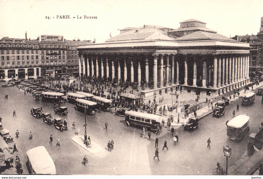Paris - La Bourse - bus - car - old postcard - 24 - France - unused - JH Postcards