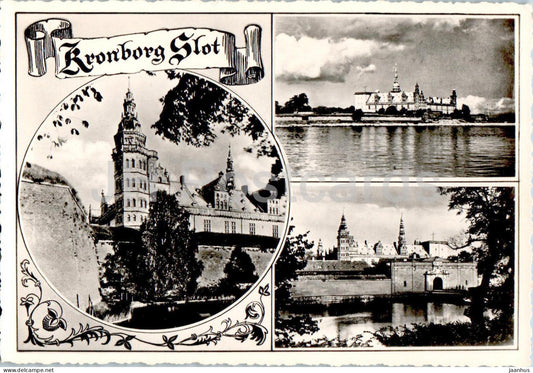 Kronborg - castle - multiview - old postcard - Denmark - unused - JH Postcards