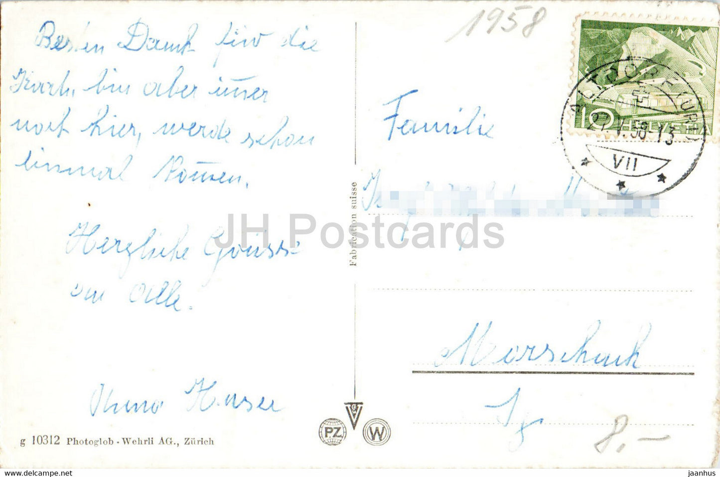 Axenstrasse am Vierwaldstattersee mit Glitschen und Urirotstock - 10312 - carte postale ancienne - 1958 - Suisse - utilisé