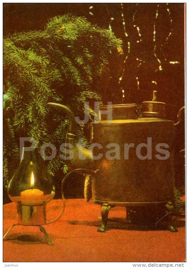 New Year Greeting card - Coffee pot - candle - 1971 - Estonia USSR - used - JH Postcards
