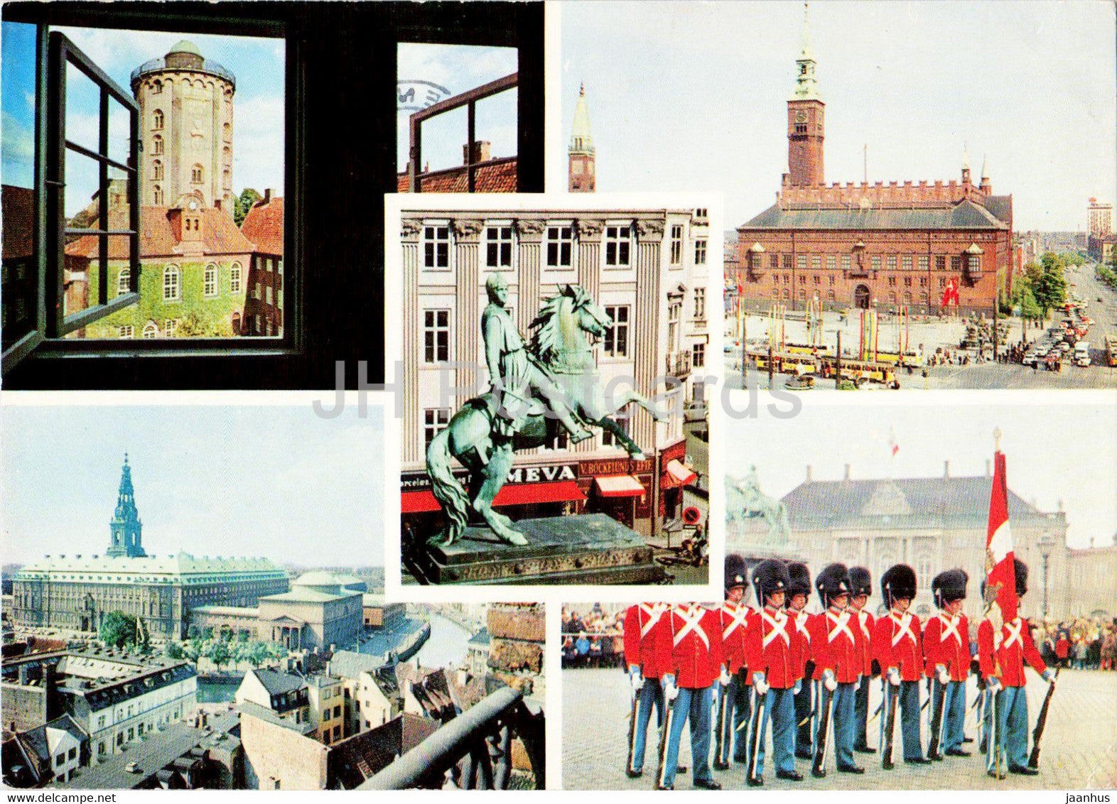 Copenhagen - Round Tower - Town Hall - Christiansborg - Royal Guard - Absalon  multiview - 1972 - Denmark - used - JH Postcards