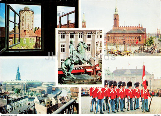 Copenhagen - Round Tower - Town Hall - Christiansborg - Royal Guard - Absalon  multiview - 1972 - Denmark - used - JH Postcards
