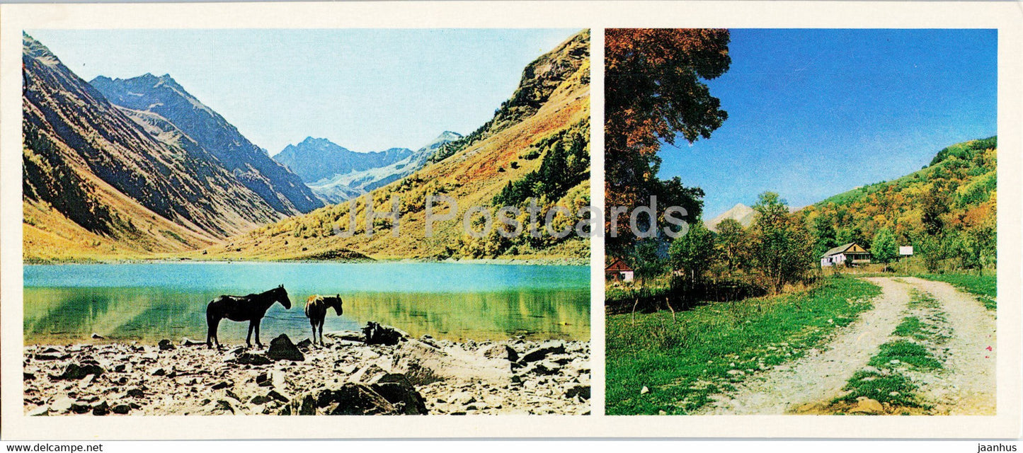 mountain lake - horrse - animals - Caucasian Nature Reserve - 1980 - Russia USSR - unused - JH Postcards