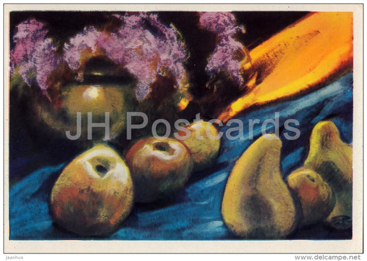 painting by S. Roerich - Still Life , 1946 - apple - pear - Russian art - 1960 - Russia USSR - unused - JH Postcards