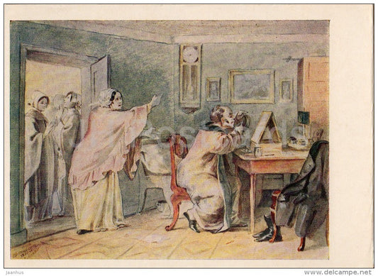 painting by P. Shmelkov - Theater preparation - performance - Russian art - 1960 - Russia USSR - unused - JH Postcards