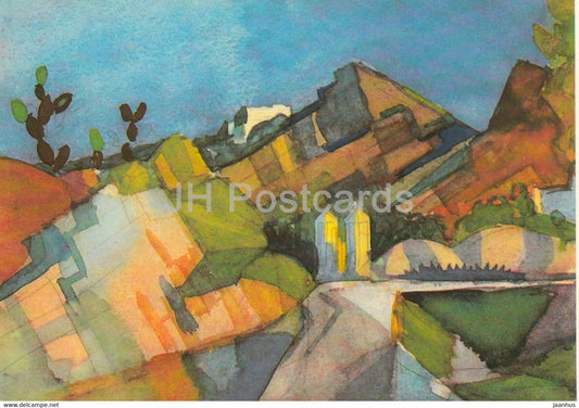 painting by August Macke - Felsige Landschaft - German art - 1986 - Germany - used - JH Postcards