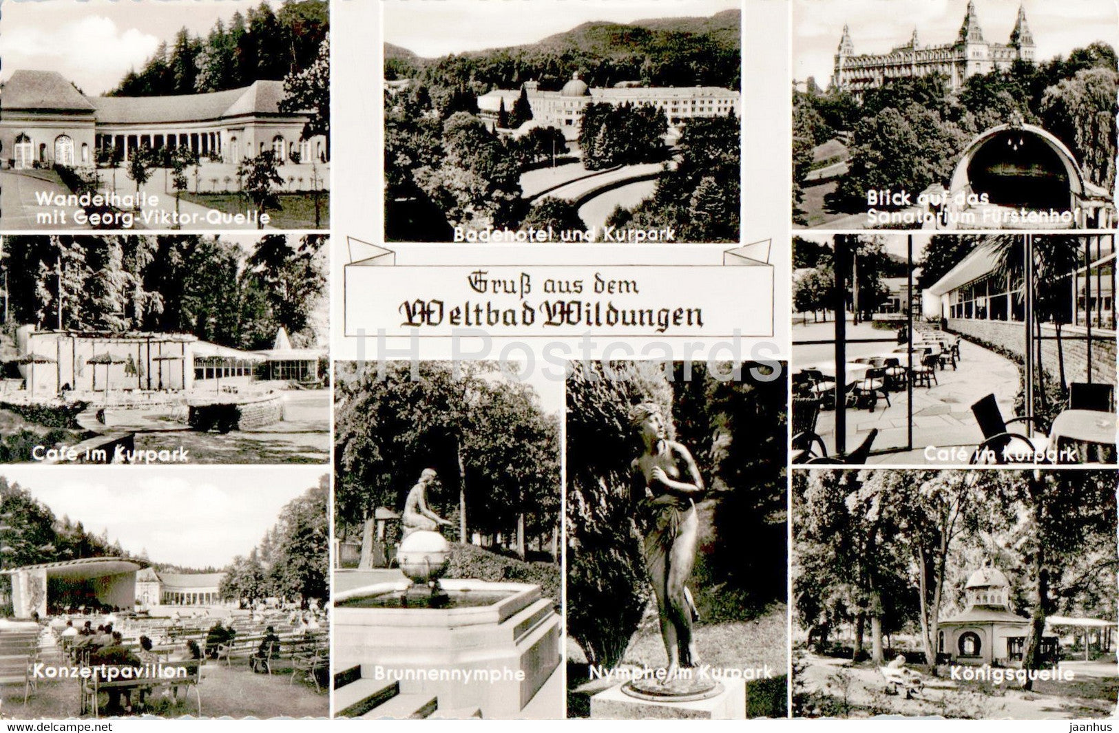 Gruss aus dem Weltbad Wildungen - Wandelhalle - Badehotel - Cafe - Konzertpavillon - 1961 - Germany - used - JH Postcards