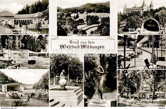 Gruss aus dem Weltbad Wildungen - Wandelhalle - Badehotel - Cafe - Konzertpavillon - 1961 - Germany - used - JH Postcards